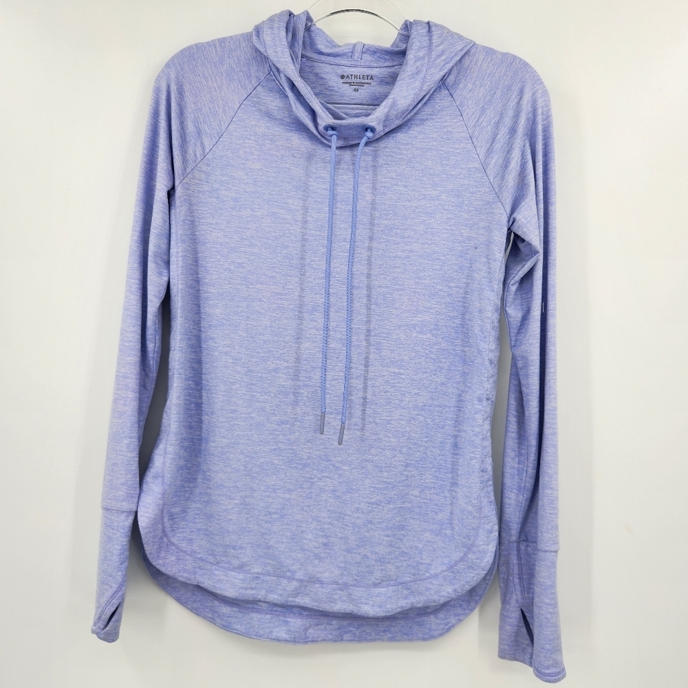 Athleta Uptempo Hoodie Sweatshirt Womens Size XS Periwinkle Heather Long Sleeve